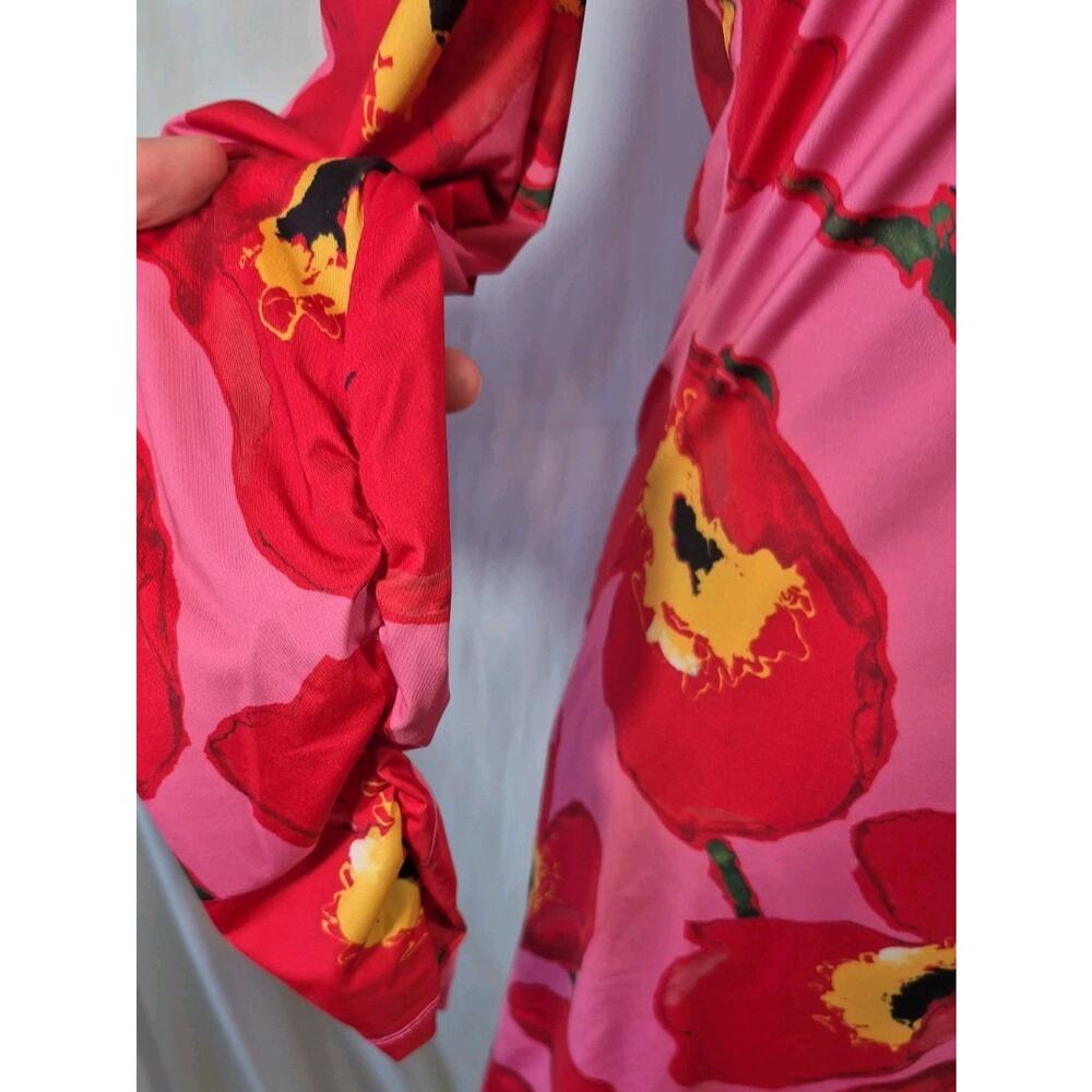 Carolina Herrera Red Floral Long Sleeve Mini Dress Small - Picture 5 of 10